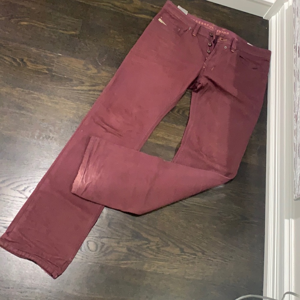 Burgundy jeans.